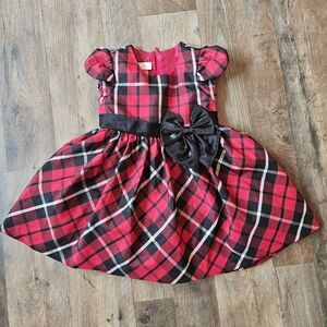 Bonnie Baby Red Black Plaid Bow Christmas Holiday Dress Girls Sz 18 Months
